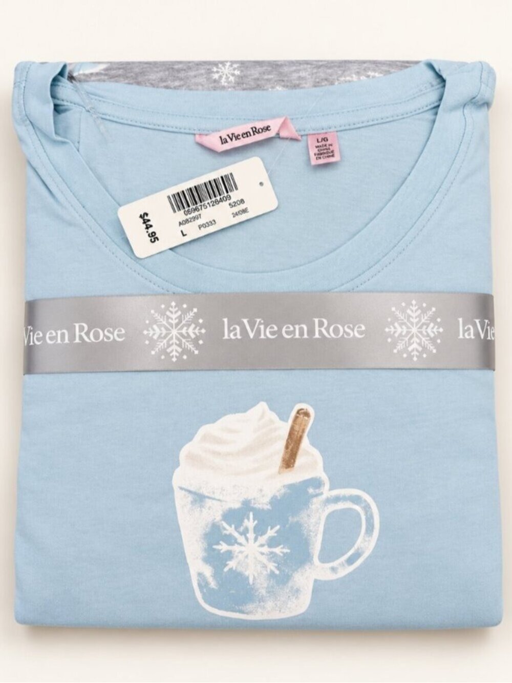 NWT La Vie en Rose Blue Snowflake Pajama Set Size L 0848
